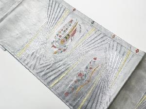 リサイクル　四次元箔変わり横段に抽象花鳥模様織出し袋帯